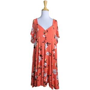 Torrid Coral Floral Supersoft Sweetheart Neckline Dress 4X Short Sleeve 4